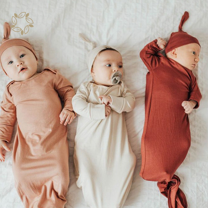 100% Organic cotton baby sleeping gown sustainable baby knotted gown eco friendly newborn knotted gown