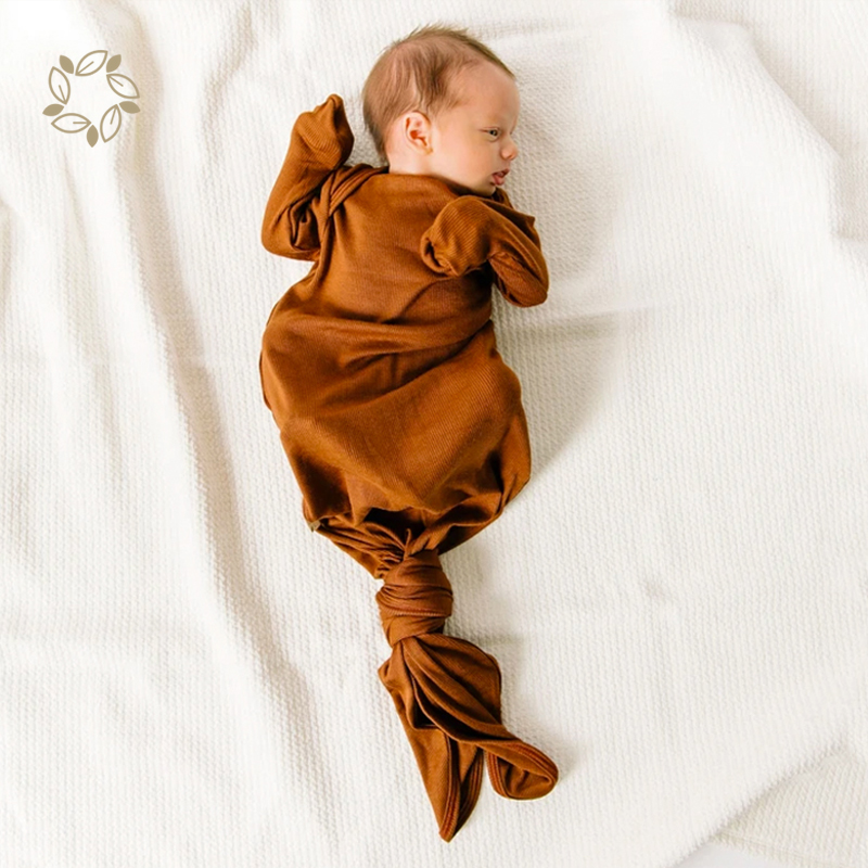 100% Organic cotton baby sleeping gown sustainable baby knotted gown eco friendly newborn knotted gown