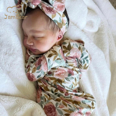 Sustainable knotted gown with hat and blanket set organic bamboo knotted gown and hat set eco friendly knotted gown bundle