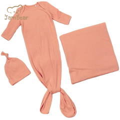 Eco friendly knotted gown bundle with hat in fawn organic bamboo knotted gown and hat set sustainable newborn knotted gown
