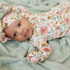 Sustainable knotted gown with hat and blanket set organic bamboo knotted gown and hat set eco friendly knotted gown bundle