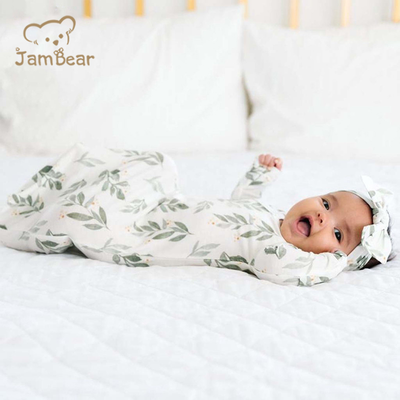 Eco friendly knotted gown bundle with hat in fawn organic bamboo knotted gown and hat set sustainable newborn knotted gown