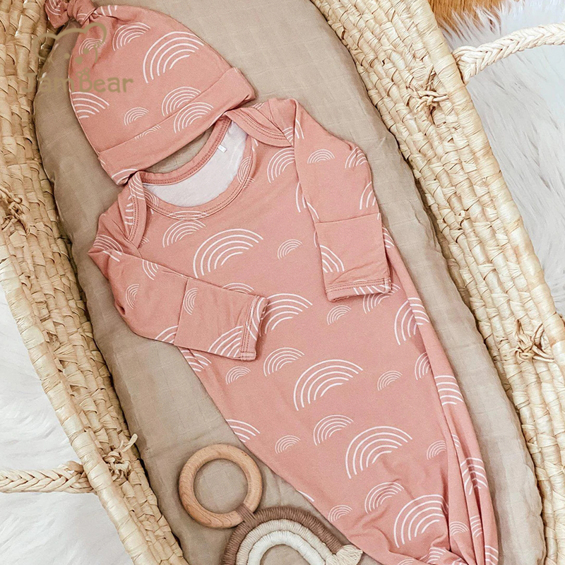 Sustainable knotted gown with hat and blanket set organic bamboo knotted gown and hat set eco friendly knotted gown bundle