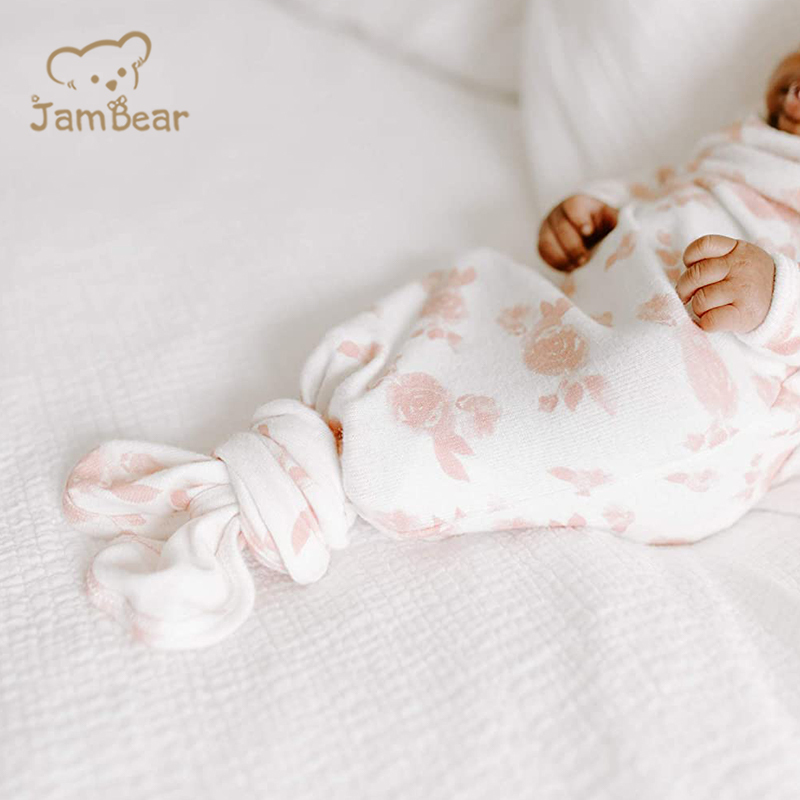 Eco friendly knotted gown bundle with hat in fawn organic bamboo knotted gown and hat set sustainable newborn knotted gown