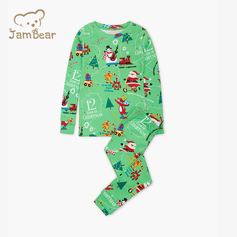 100% Organic cotton Christmas kids pajama set eco friendly Christmas pajamas kids sustainable children's lounge wear