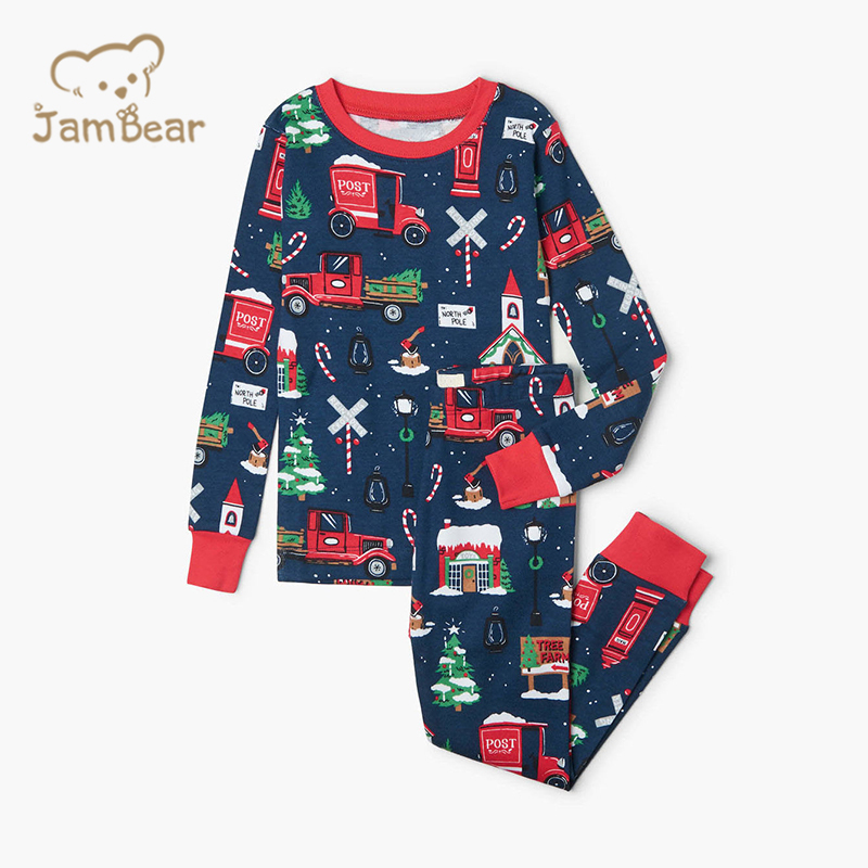 100% Organic cotton Christmas kids pajama set eco friendly Christmas pajamas kids sustainable children's lounge wear