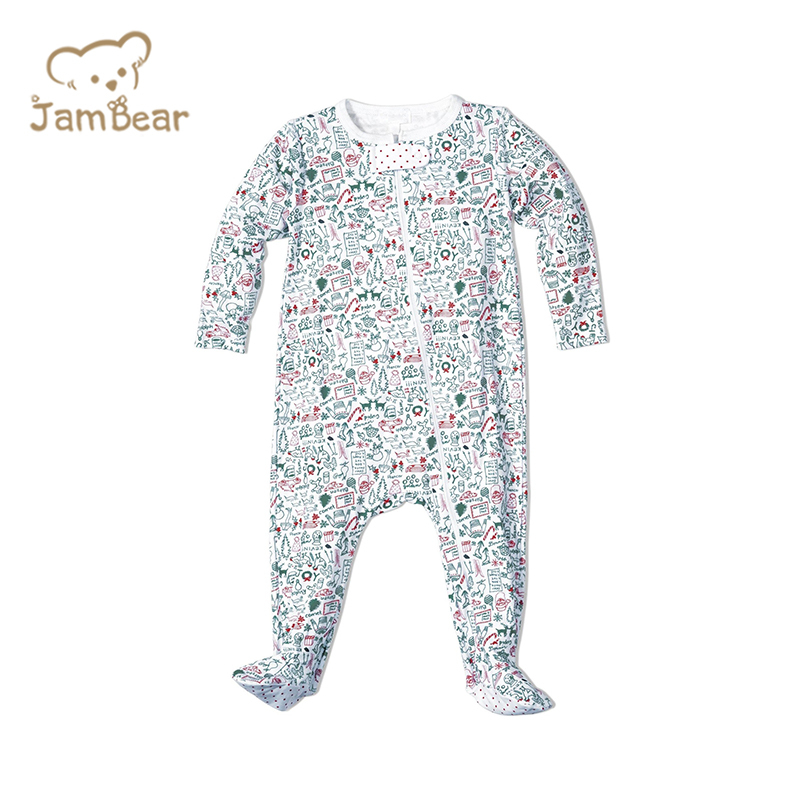 100% Pima Cotton Christmas baby romper sustainable footie rompers eco friendly wholesale baby romper footie baby