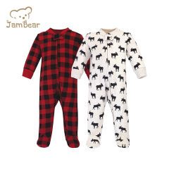 100% Organic cotton baby romper Christmas sustainable zipper footie oneise eco friendly one piece pajamas