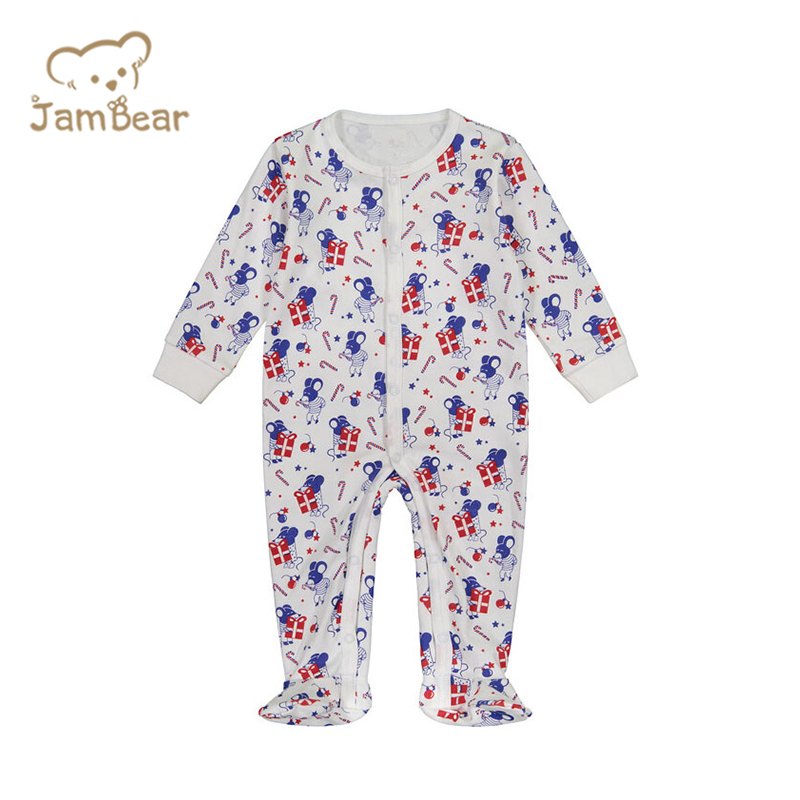 100% Pima Cotton Christmas baby romper sustainable footie rompers eco friendly wholesale baby romper footie baby