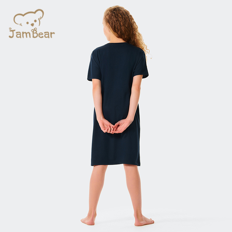 Sustainable kids girl sleep shirt short-sleeved organic cotton eco friendly children long t shirt printed children sleep dress