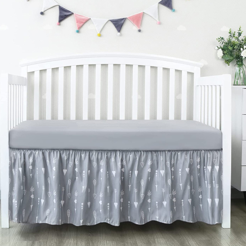 Toddler Bed Skirt Organic cotton Nursery Crib Bedding for Baby reversible crib skirt Pleated Dust Ruffle