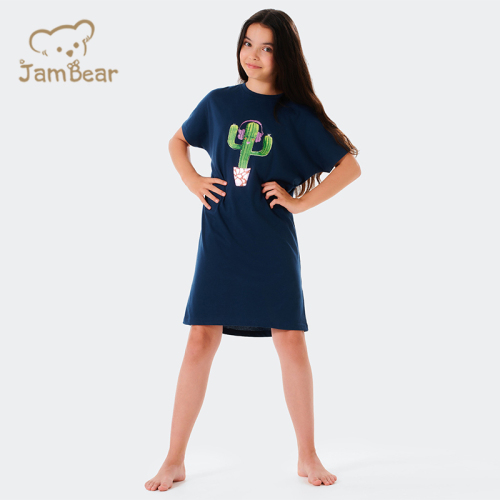 Sustainable kids girl sleep shirt short-sleeved organic cotton eco friendly children long t shirt printed children sleep dress