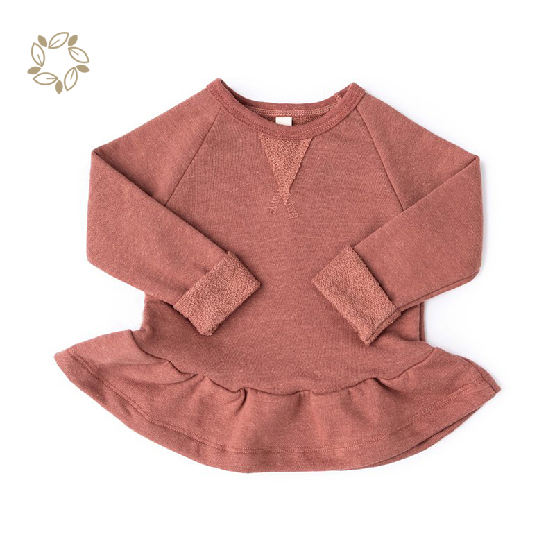 Sustainable Kids Peplum Crew Neck Bamboo Cotton Peplum sweatshirt Eco-friendly Children Sweatshirt Girl hoodie dress for kids