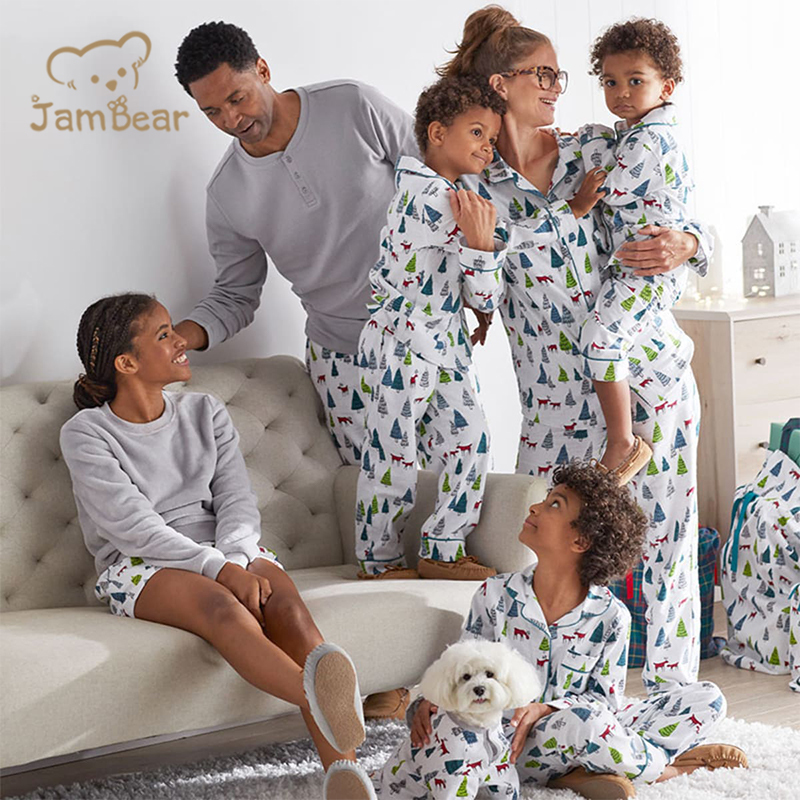 100% Organic cotton interlock family dog pajamas sustainable christmas matching family pajamas eco friendly family matching pajamas