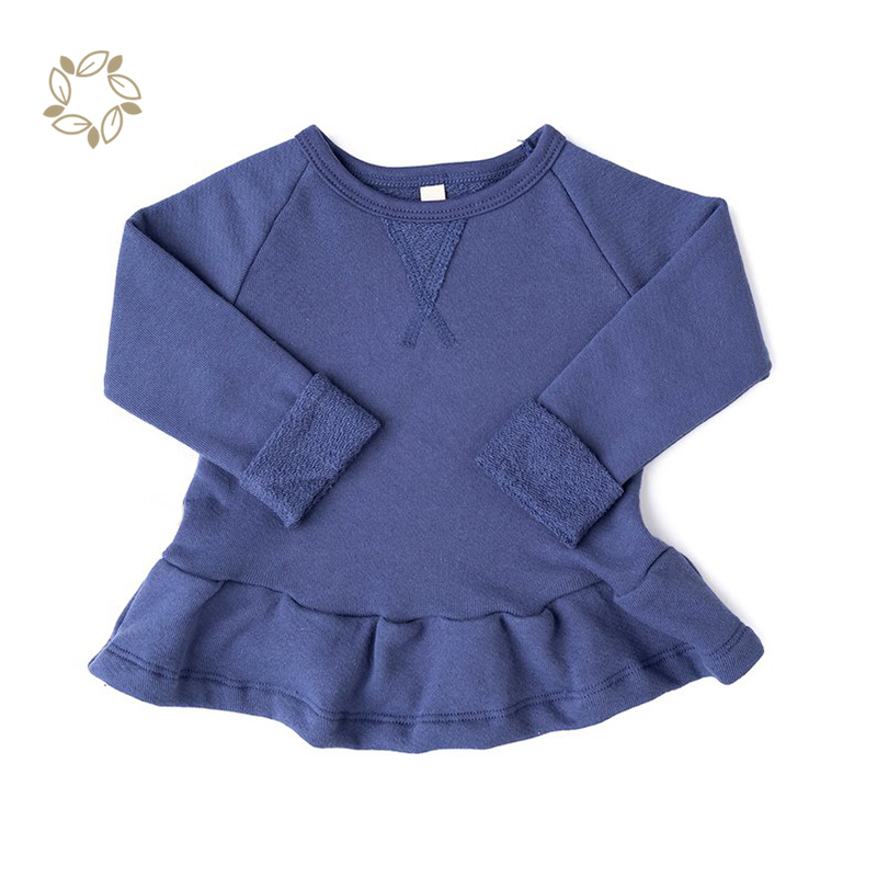 Sustainable Kids Peplum Crew Neck Bamboo Cotton Peplum sweatshirt Eco-friendly Children Sweatshirt Girl hoodie dress for kids