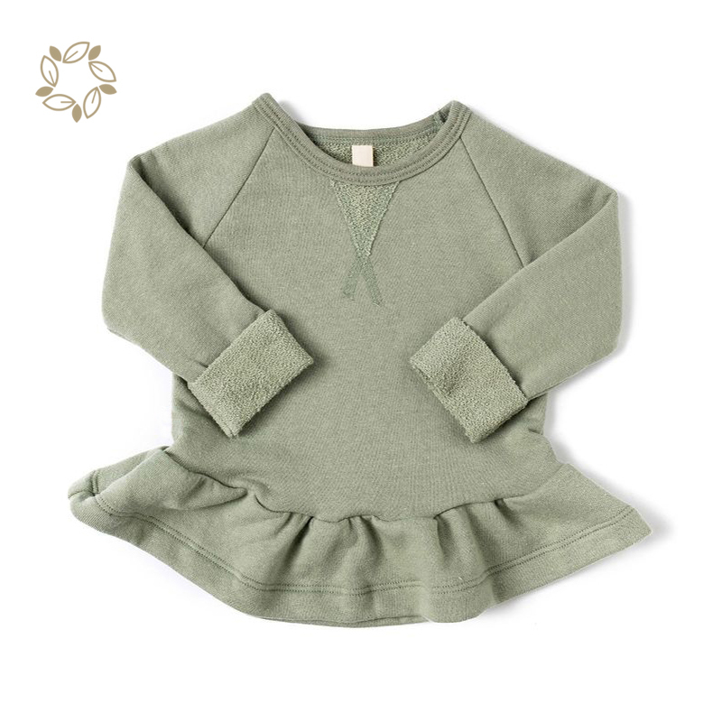 Sustainable Kids Peplum Crew Neck Bamboo Cotton Peplum sweatshirt Eco-friendly Children Sweatshirt Girl hoodie dress for kids