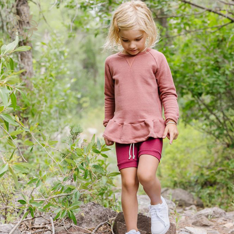 Sustainable Kids Peplum Crew Neck Bamboo Cotton Peplum sweatshirt Eco-friendly Children Sweatshirt Girl hoodie dress for kids