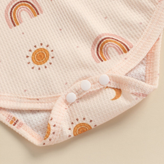 Rainbow babies pants sets Short Sleeve Round Neck Buttons Casual Summer waffle Shorts set infant onesie and shorts
