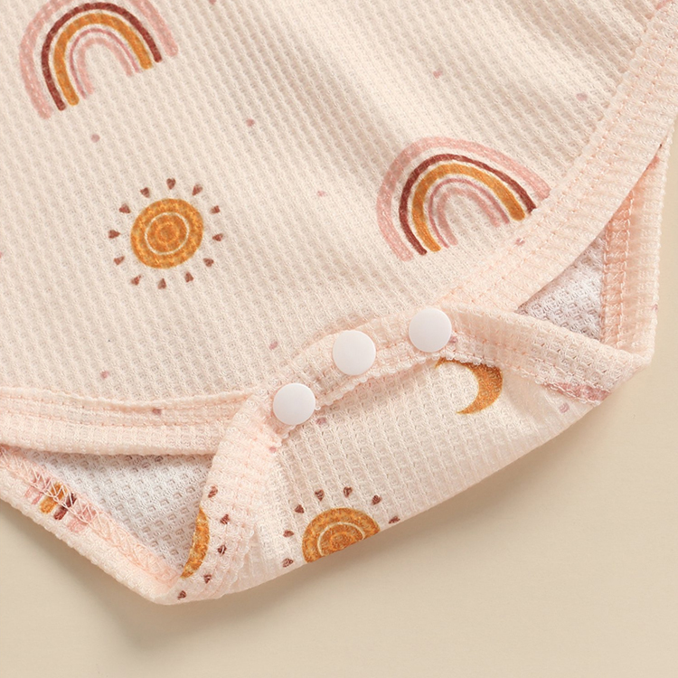 Rainbow babies pants sets Short Sleeve Round Neck Buttons Casual Summer waffle Shorts set infant onesie and shorts