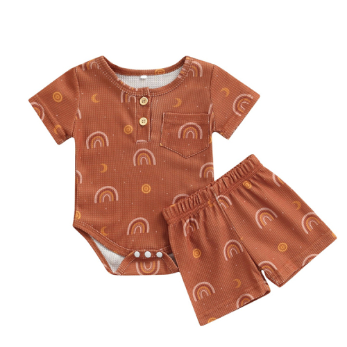 Organic cotton ribbed Baby t shirt and shorts summer infant onesie set organic babies pants sets baby clothing sets