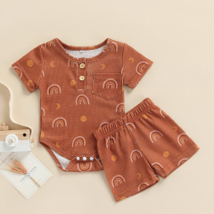 Organic cotton ribbed Baby t shirt and shorts summer infant onesie set organic babies pants sets baby clothing sets