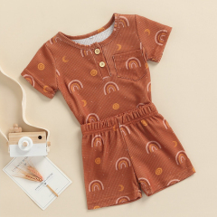 Organic cotton ribbed Baby t shirt and shorts summer infant onesie set organic babies pants sets baby clothing sets