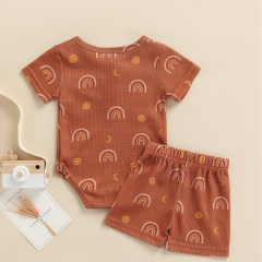 Organic cotton ribbed Baby t shirt and shorts summer infant onesie set organic babies pants sets baby clothing sets