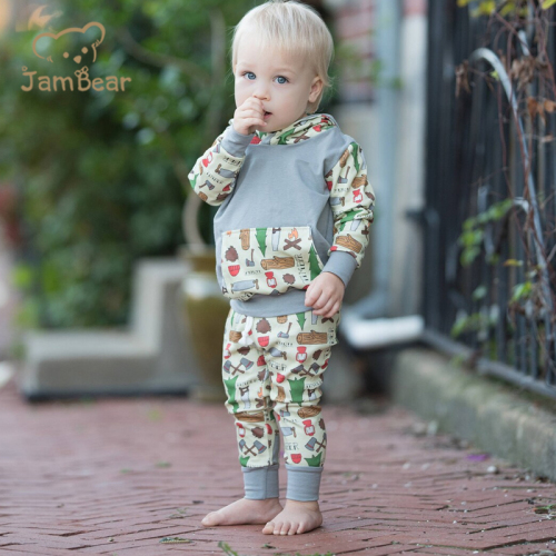 Eco-friendly Kids Tracksuits Print Cotton Jogger Set Organic Cotton Children pull over hoodie set