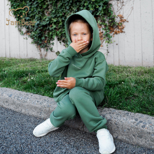 Children jogger sets 100% cotton thick Sustainable Hoodie Jogger set Organic Cotton kids Tracksuits kids jogger sets