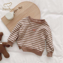 Eco-friendly Organic Cotton baby set Sustainable Baby Striped Bear Long Sleeve Sweatshirt And Pants Set sweat-shirt toddler