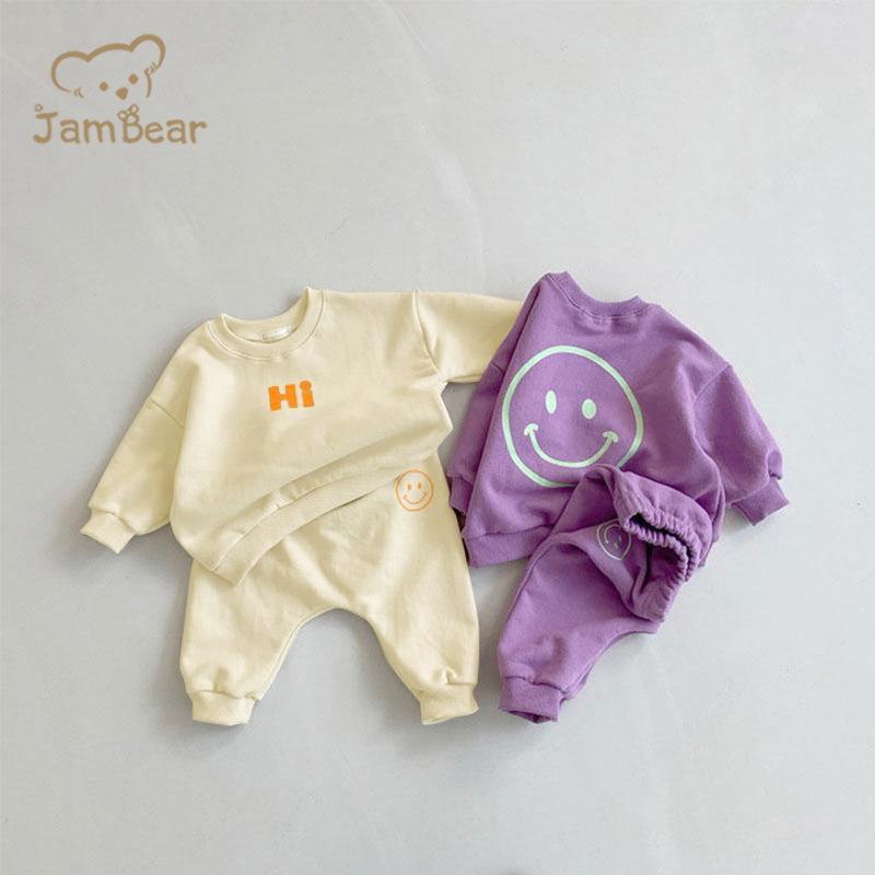 Organic baby fleece sweatshirt Set custom children sweatsuit Sweatsuit Infants Baby pullover set 100% organic cotton fleece