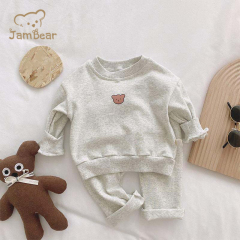 Eco-friendly Organic Cotton baby set Sustainable Baby Striped Bear Long Sleeve Sweatshirt And Pants Set sweat-shirt toddler