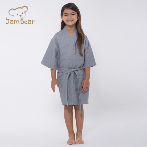 Sustainable waffle kimono robe organic bamboo robe for kids eco friendly waffle kimono kid's robe