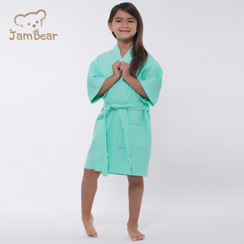 Organic bamboo waffle kimomo kid's robe sustainable waffle kimono robe eco friendly waffle robe