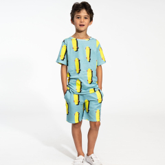 Short Sleeve Crew Neck kids T-Shirt and Shorts organic cotton Kids boys shorts set Natural baby boy shorts sets