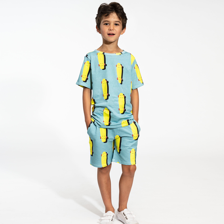 Short Sleeve Crew Neck kids T-Shirt and Shorts organic cotton Kids boys shorts set Natural baby boy shorts sets