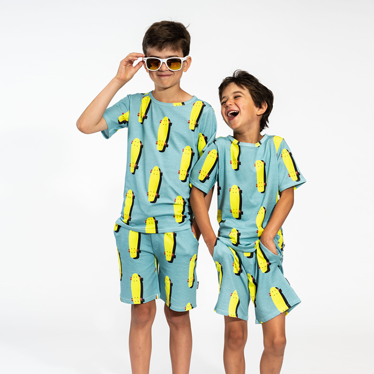 Short Sleeve Crew Neck kids T-Shirt and Shorts organic cotton Kids boys shorts set Natural baby boy shorts sets