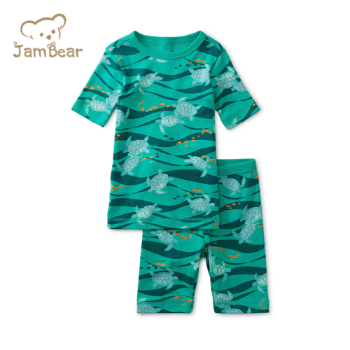 Sustainable kids pyjama set 100% organic cotton rib children's sleepwear short sleeve children pajama suit boys clothing sets