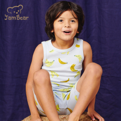 100% Organic cotton rib children's sleepwear pjs for kids printed sleeveless pajamas for children kids sleepwear pajamas