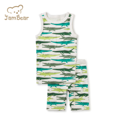 100% Organic cotton rib children's sleepwear pjs for kids printed sleeveless pajamas for children kids sleepwear pajamas