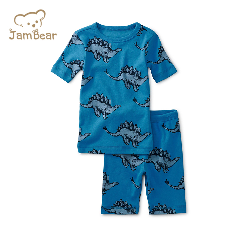 Sustainable kids pyjama set 100% organic cotton rib children's sleepwear short sleeve children pajama suit boys clothing sets