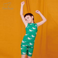 100% Organic cotton rib children's sleepwear pjs for kids printed sleeveless pajamas for children kids sleepwear pajamas