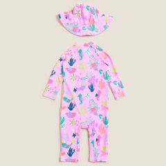 Printed two-piece swimsuit kids Swimsuit and Hat children girl Swimwear Sustainable Printed Swimsuit Set
