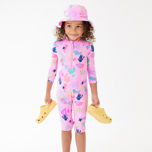 Printed two-piece swimsuit kids Swimsuit and Hat children girl Swimwear Sustainable Printed Swimsuit Set