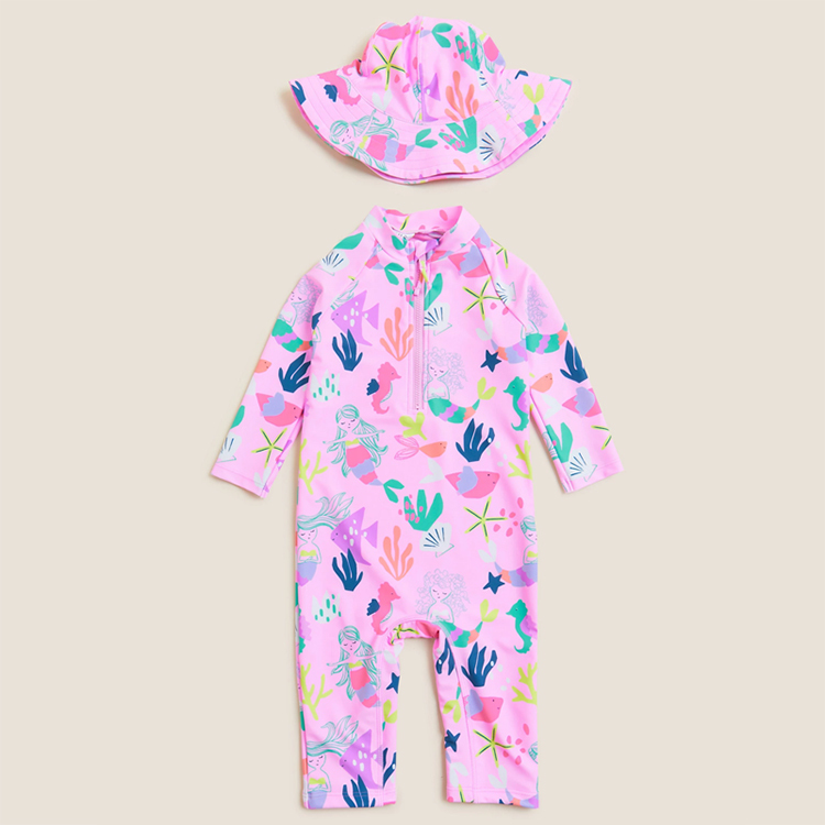 Printed two-piece swimsuit kids Swimsuit and Hat children girl Swimwear Sustainable Printed Swimsuit Set
