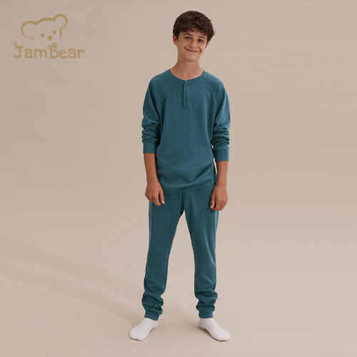 Sustainable organic cotton waffle pyjamas set eco friendly waffle kids pajamas set waffle enfant pyjama