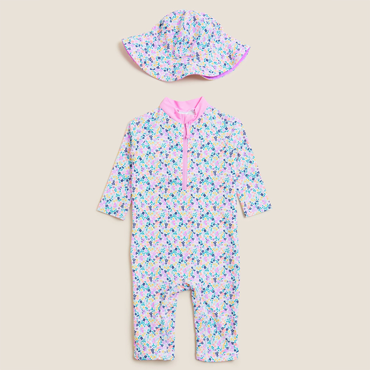 Printed two-piece swimsuit kids Swimsuit and Hat children girl Swimwear Sustainable Printed Swimsuit Set