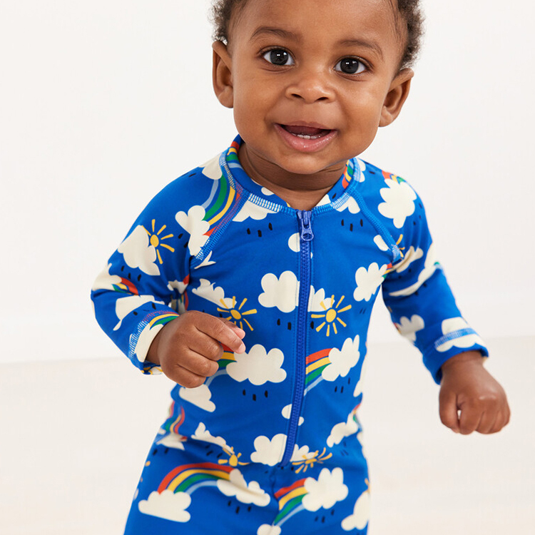 Printed Swimsuit Set two way zip long sleeve Swimwear kids boy swimwear natural children boy Swimsuits