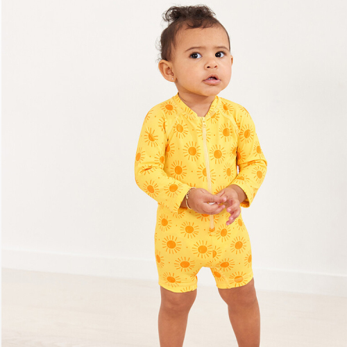 Kids boy swimwear children boy Swimsuits Sustainable Printed Swimsuit Set two way zip long sleeve Swimwear