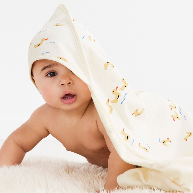 hooded baby towel Organic cotton baby blanket Print Hooded Towel natural Newborn Blanket baby swaddling wrap